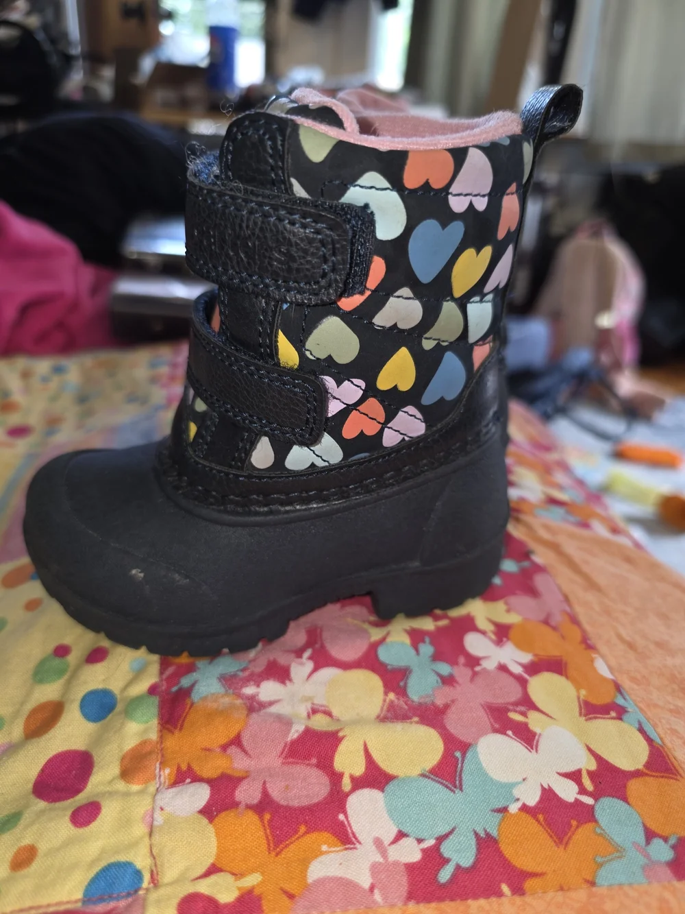 Carters Black Heart-Print Winter Boots 4c
